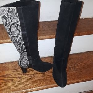 Snake print and suede boots